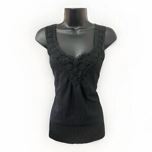 Esprit Large Black Sleeveless Top with Crochet Lace V-Neck Women’s Blouse